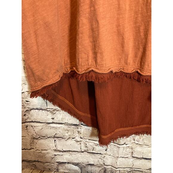 Jess & Jane Top Womens Small Rust Brown Hi Low Frayed Hem Edges Lagenlook Artsy - Picture 5 of 12